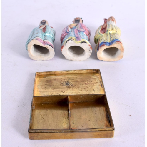 2165 - THREE CHINESE REPUBLICAN PERIOD PORCELAIN FIGURES together with a mixed metal Japanese box. (4)