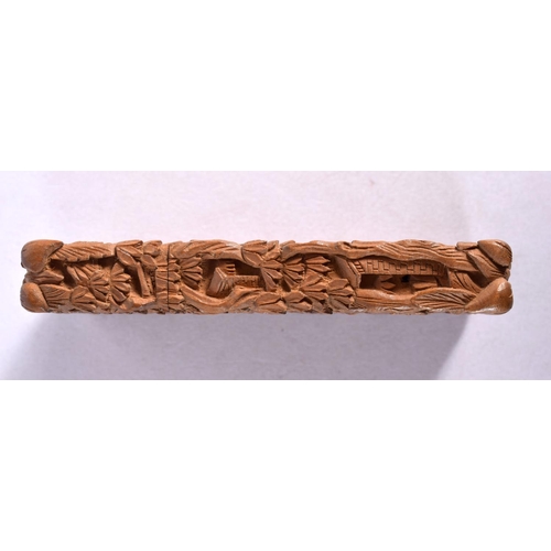 2168 - A 19TH CENTURY CHINESE CARVED SANDALWOOD CARD CASE AND COVER Qing. 9.5 cm x 5.75 cm.