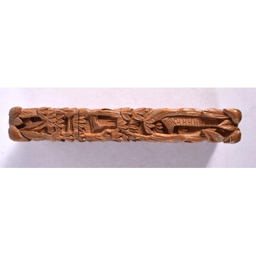 2168 - A 19TH CENTURY CHINESE CARVED SANDALWOOD CARD CASE AND COVER Qing. 9.5 cm x 5.75 cm.