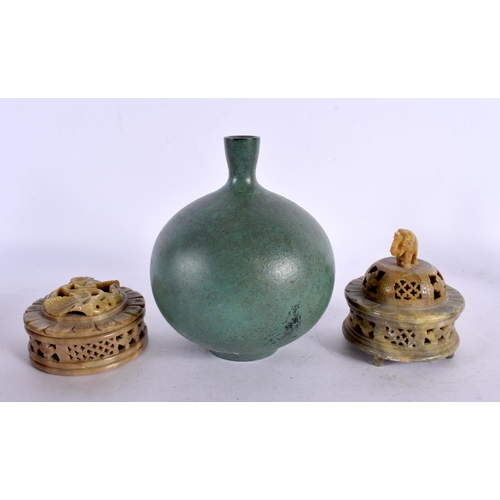 2176 - A JAPANESE TAISHO PERIOD BRONZE VASE together with an Indian bronze etc. (5)