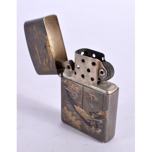 2196 - A JAPANESE TAISHO PERIOD SILVER AND MIXED METAL LIGHTER. 62 grams. 5.75 cm x 4 cm x 1 cm.