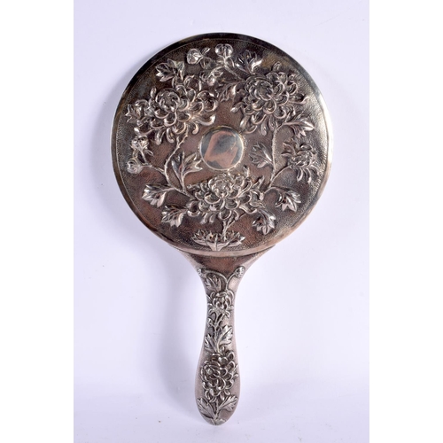 2213 - A LARGE 19TH CENTURY CHINESE EXPORT SILVER MIRROR decorated with foliage. 470 grams. 27 cm x 15 cm.