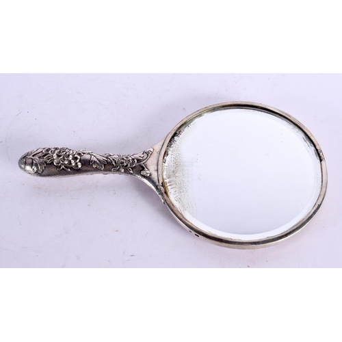 2213 - A LARGE 19TH CENTURY CHINESE EXPORT SILVER MIRROR decorated with foliage. 470 grams. 27 cm x 15 cm.