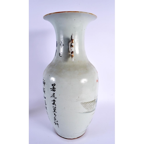 2215 - A LARGE CHINESE REPUBLICAN PERIOD FAMILLE ROSE VASE. 44 cm x 14 cm.