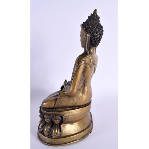 2217 - A 19TH CENTURY INDIAN TIBETAN BRONZE FIGURE OF A BUDDHA modelled upon a lotus base. 26 cm x 10 cm.