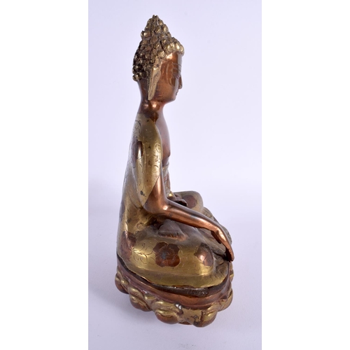 2218 - A 19TH CENTURY INDIAN TIBETAN FIGURE OF A BUDDHA modelled upon a lotus capped base. 25 cm x 14 cm.