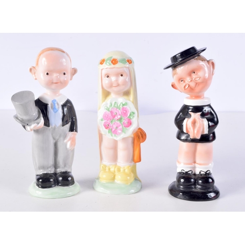 3283 - Shelly porcelain figures by Mable Lucie Atwell , bride, groom and curate 16 cm (3)