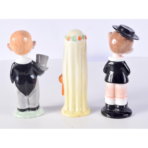 3283 - Shelly porcelain figures by Mable Lucie Atwell , bride, groom and curate 16 cm (3)