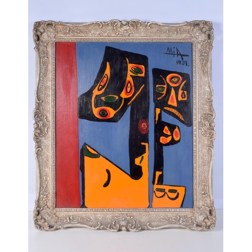 3702 - A framed oil on board abstract by Mia dated 1939 60 x 49 cm