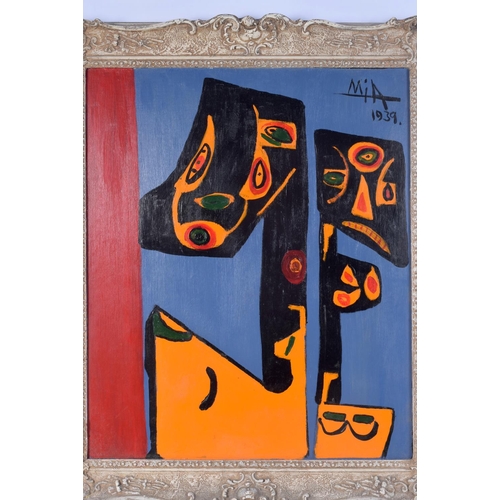 3702 - A framed oil on board abstract by Mia dated 1939 60 x 49 cm