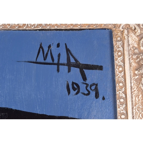 3702 - A framed oil on board abstract by Mia dated 1939 60 x 49 cm