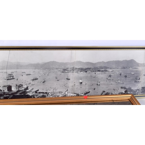 3710 - A framed photograph of a harbour together with a mirror with a central wooden frieze 18 x 136 (2).