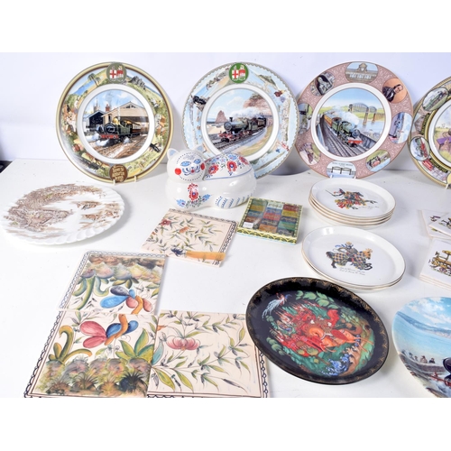 3718 - A miscellaneous collection of collectors plates, tiles, glass ware etc (Qty).