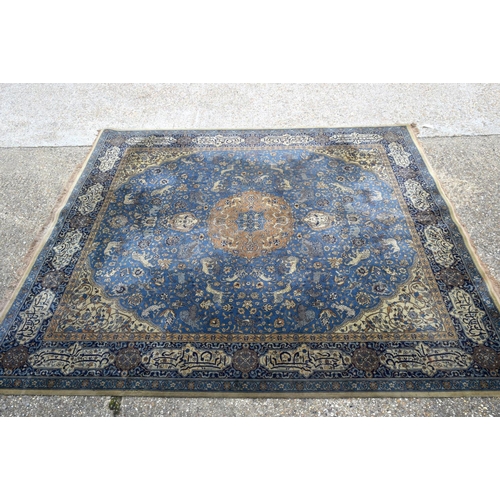 3841 - A large blue ground Indian rug 368 x 320 cm.