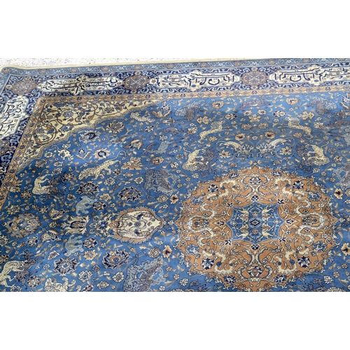 3841 - A large blue ground Indian rug 368 x 320 cm.