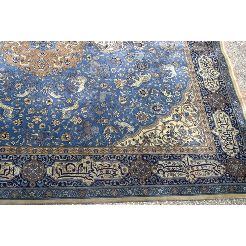 3841 - A large blue ground Indian rug 368 x 320 cm.