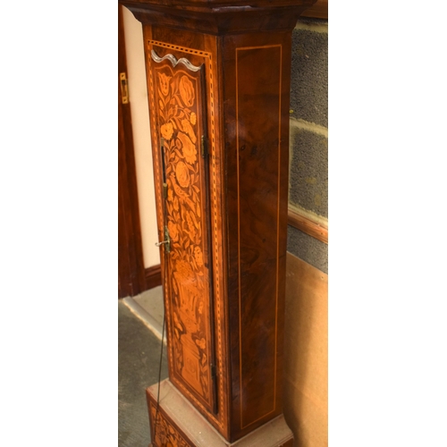 722E - AN ANTIQUE MARQUETRY LONG CASE CLOCK by Thompson of Cirencester. 192 cm x 42 cm.