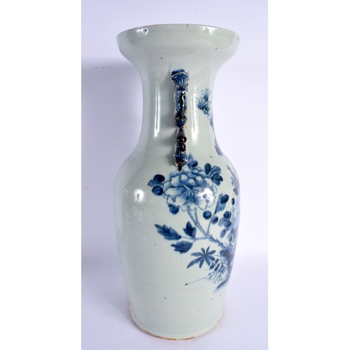 1845 - A LARGE 19TH CENTURY CHINESE CELADON BLUE AND WHITE VASE Qing. 45 cm x 12 cm.