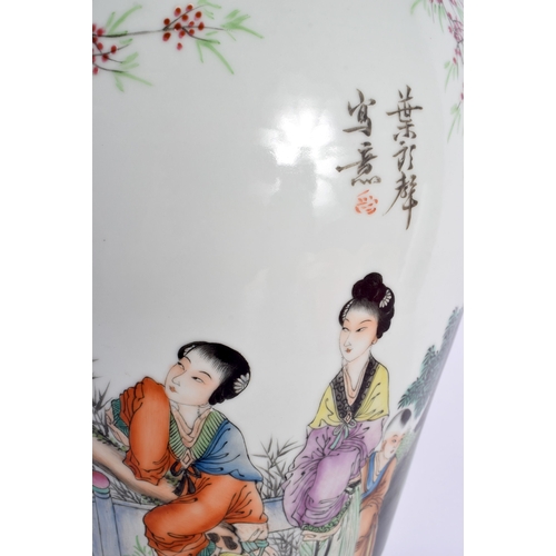 1851 - A LARGE PAIR OF CHINESE REPUBLICAN PERIOD FAMILLE ROSE VASES painted with figures in landscapes. 56 ... 