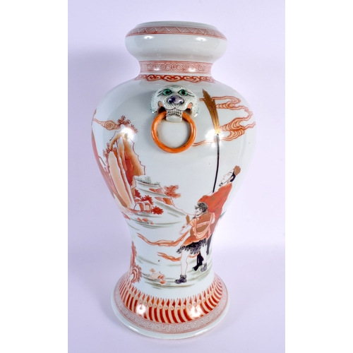 1852 - A CHINESE IRON RED PORCELAIN PAINTED VASE 20th Century, bearing Kangxi marks to base. 37 cm x 15 cm.