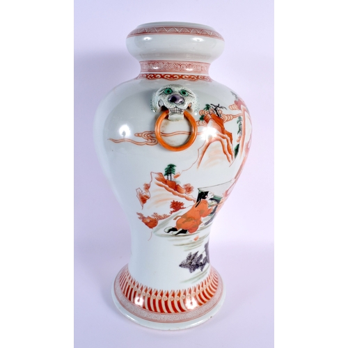 1852 - A CHINESE IRON RED PORCELAIN PAINTED VASE 20th Century, bearing Kangxi marks to base. 37 cm x 15 cm.