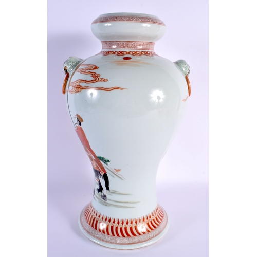 1852 - A CHINESE IRON RED PORCELAIN PAINTED VASE 20th Century, bearing Kangxi marks to base. 37 cm x 15 cm.