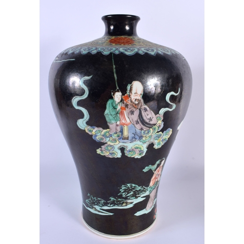 1856 - A LARGE CHINESE FAMILLE NOIRE PORCELAIN MEIPING VASE 20th Century. 36 cm x 15 cm.