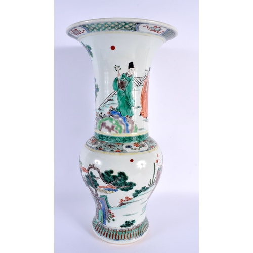 1858 - A LARGE CHINESE FAMILLE VERTE PORCELAIN YEN YEN VASE probably late Qing, bearing Kangxi marks to bas... 