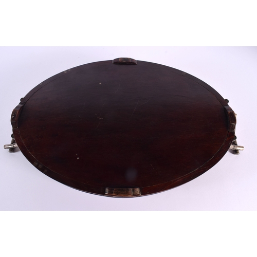 1859 - A LARGE 19TH CENTURY CHINESE TWIN HANDLED SILVER MOUNTED HARDWOOD TRAY. 55 cm x 30 cm.