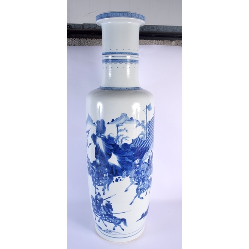 1864 - A LARGE CHINESE BLUE AND WHITE PORCELAIN ROLWAGEN VASE probably 19th century, bearing Kangxi marks t... 