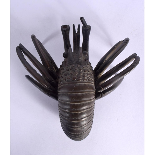 112 - A RARE 19TH CENTURY JAPANESE MEIJI PERIOD BRONZE OKIMONO formed as a coiled lobster. 11 cm x 9 cm.