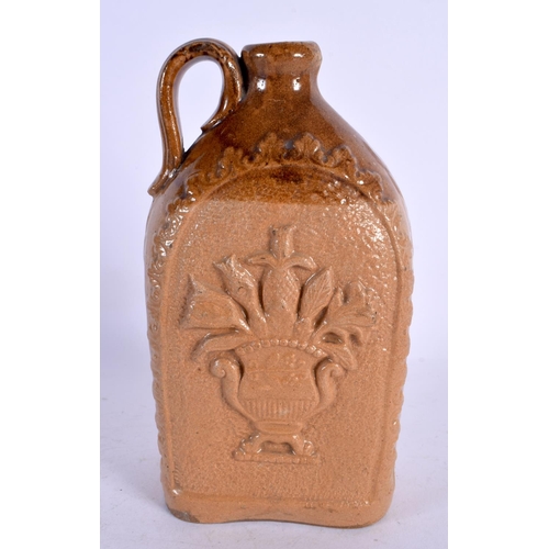 125 - A 19TH CENTURY ENGLISH STONEWARE PORTRAIT FLAGON depicting portraits. 19 cm x 10 cm.