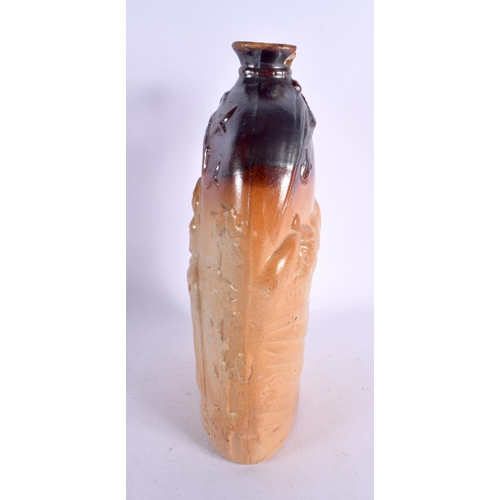 127 - A 19TH CENTURY SALT GLAZED STONEWARE FLASK Attributed to Doulton & Watts of Lambeth. 26 cm x 14 cm.