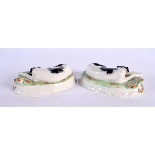 138 - A PAIR OF 19TH CENTURY STAFFORDSHIRE FIGURES OF GREYHOUNDS. 11 cm x 8 cm.