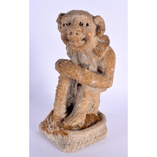 14 - AN UNUSUAL GROTESQUE STUDIO POTTERY FIGURE OF AN IMP together with an Arts and Crafts type tile. Lar... 