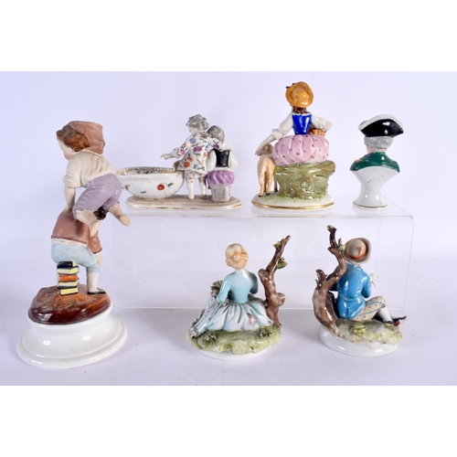 143 - A 19TH CENTURY CONTINENTAL MEISSEN STYLE PORCELAIN SALT together with other figures. Largest 18 cm h... 