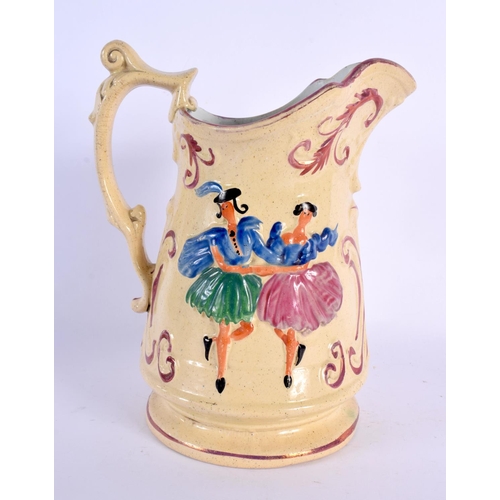 16 - A 19TH CENTURY SUNDERLAND LUSTRE POTTERY JUG decorated with figures. 21 cm x 14 cm.