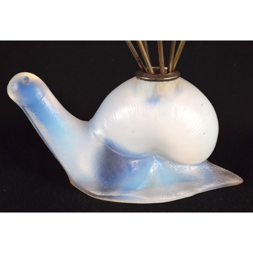 160 - A RARE ART DECO FRENCH GLASS FIGURE OF A SNAIL Attributed to Sabino, with six escargot picks. Snail ... 