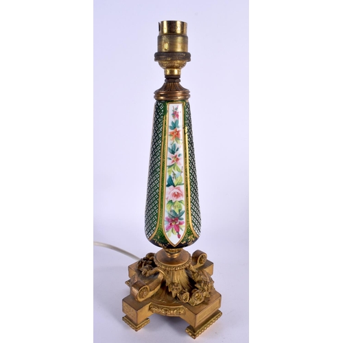 162 - A 19TH CENTURY BOHEMIAN COUNTRY HOUSE ENAMELLED GLASS LAMP painted with foliage. 43 cm high.