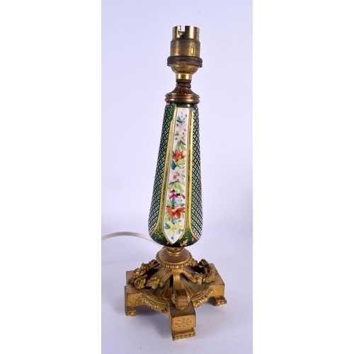 162 - A 19TH CENTURY BOHEMIAN COUNTRY HOUSE ENAMELLED GLASS LAMP painted with foliage. 43 cm high.