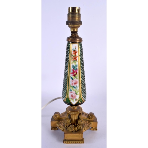 162 - A 19TH CENTURY BOHEMIAN COUNTRY HOUSE ENAMELLED GLASS LAMP painted with foliage. 43 cm high.