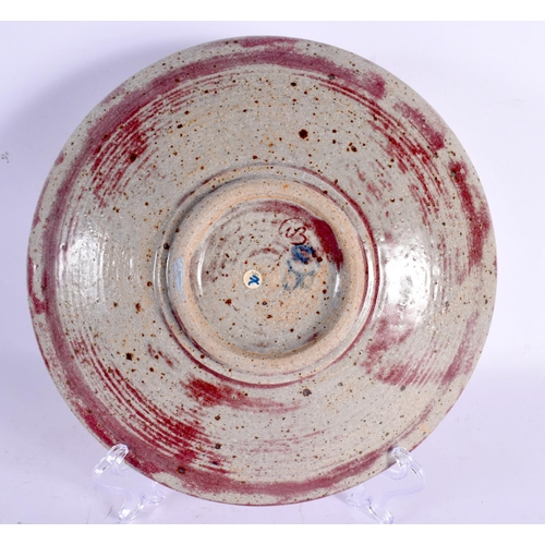 17 - A CHINESE STYLE ENGLISH STONEWARE STUDIO POTTERY DISH. 21 cm diameter.