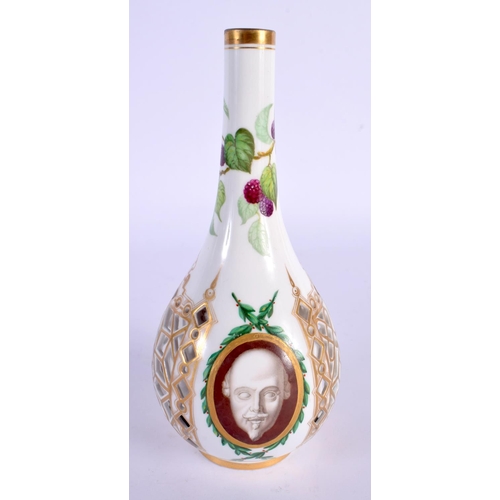 187 - Mid 19th century Kerr and Binns double walled bottle vase with reticulated outer wall painted with a... 