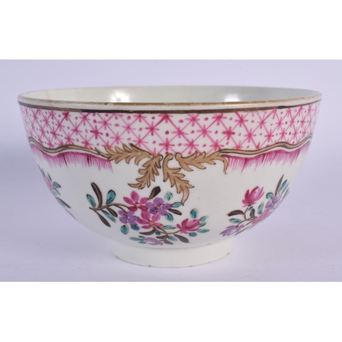 205 - 18th c. Worcester bowl painted in Chinese export style with a rare Worcester pattern paper label for... 