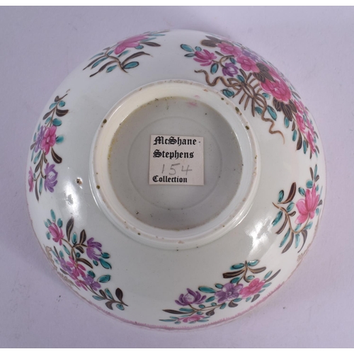 205 - 18th c. Worcester bowl painted in Chinese export style with a rare Worcester pattern paper label for... 