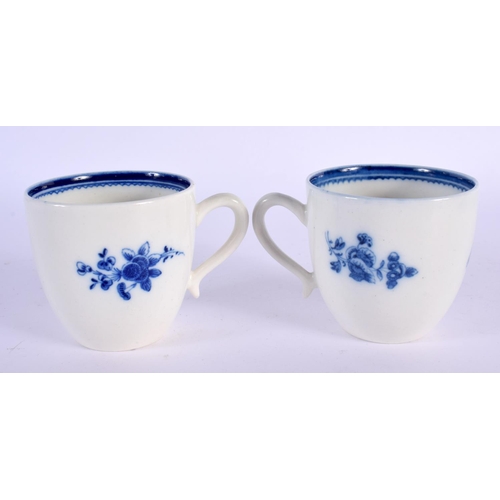 212 - 18th c. Caughley pair of coffee cups of uncommon shape with kick handle terminus painted with Salopi... 