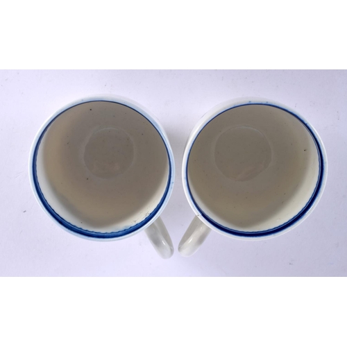 212 - 18th c. Caughley pair of coffee cups of uncommon shape with kick handle terminus painted with Salopi... 