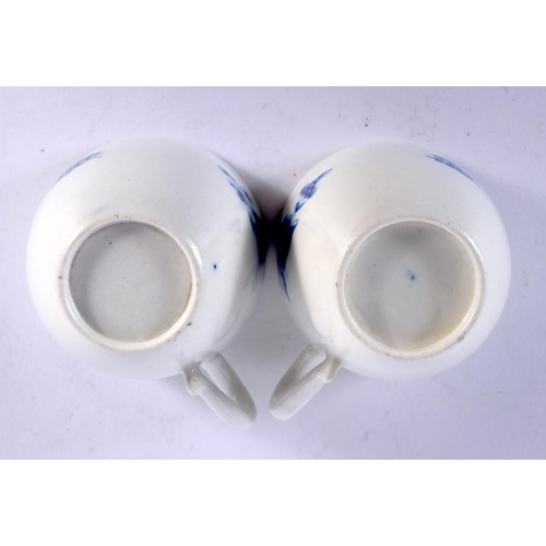 212 - 18th c. Caughley pair of coffee cups of uncommon shape with kick handle terminus painted with Salopi... 