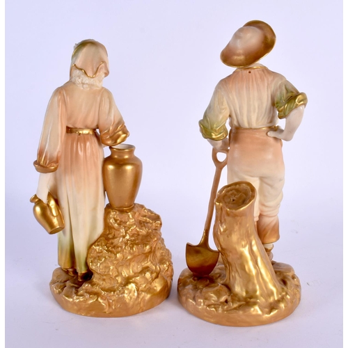 226 - Royal Worcester pair of figures of a gardener and companion, he with a shovel and she with a pitcher... 