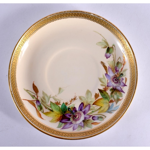 228 - Royal Worcester coffee cup, teacup and saucer painted with clematis by David Bates, who late painted... 